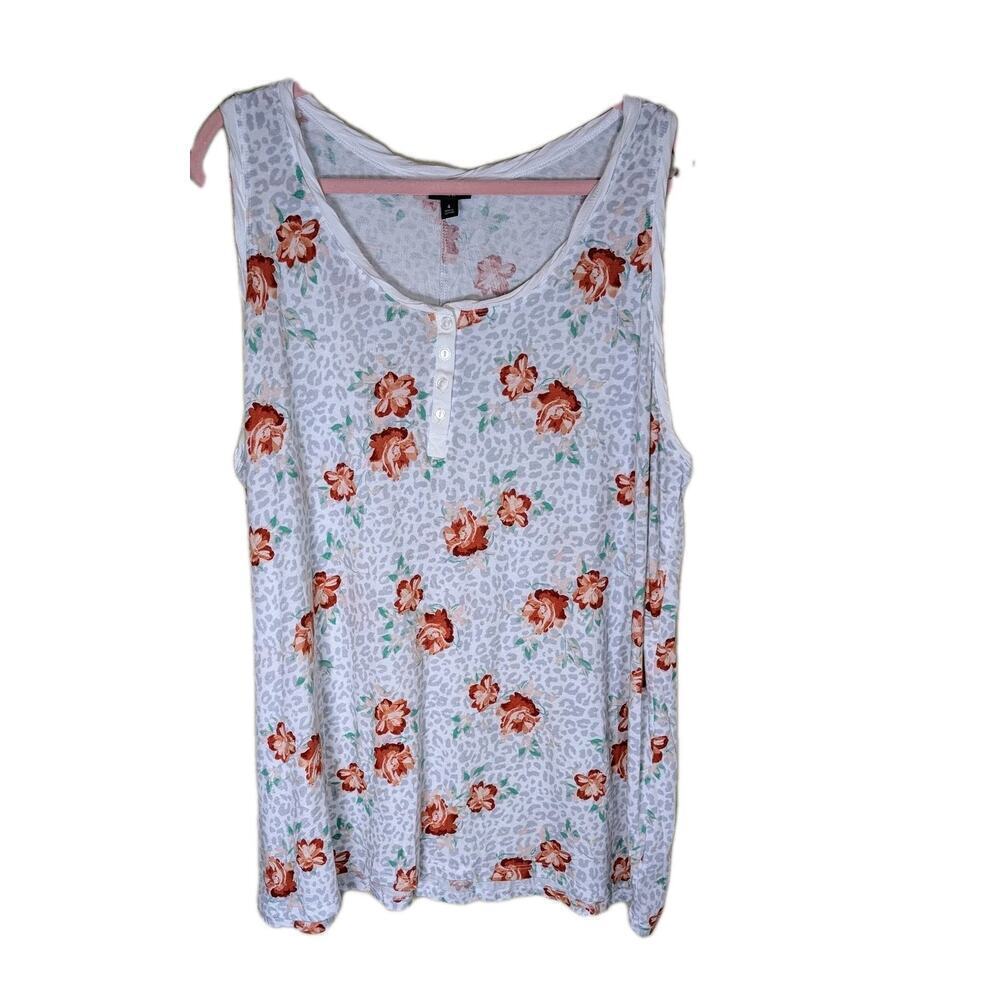 Torrid Scoop Neck Henley Tank Cotton Blend Floral White Size 4